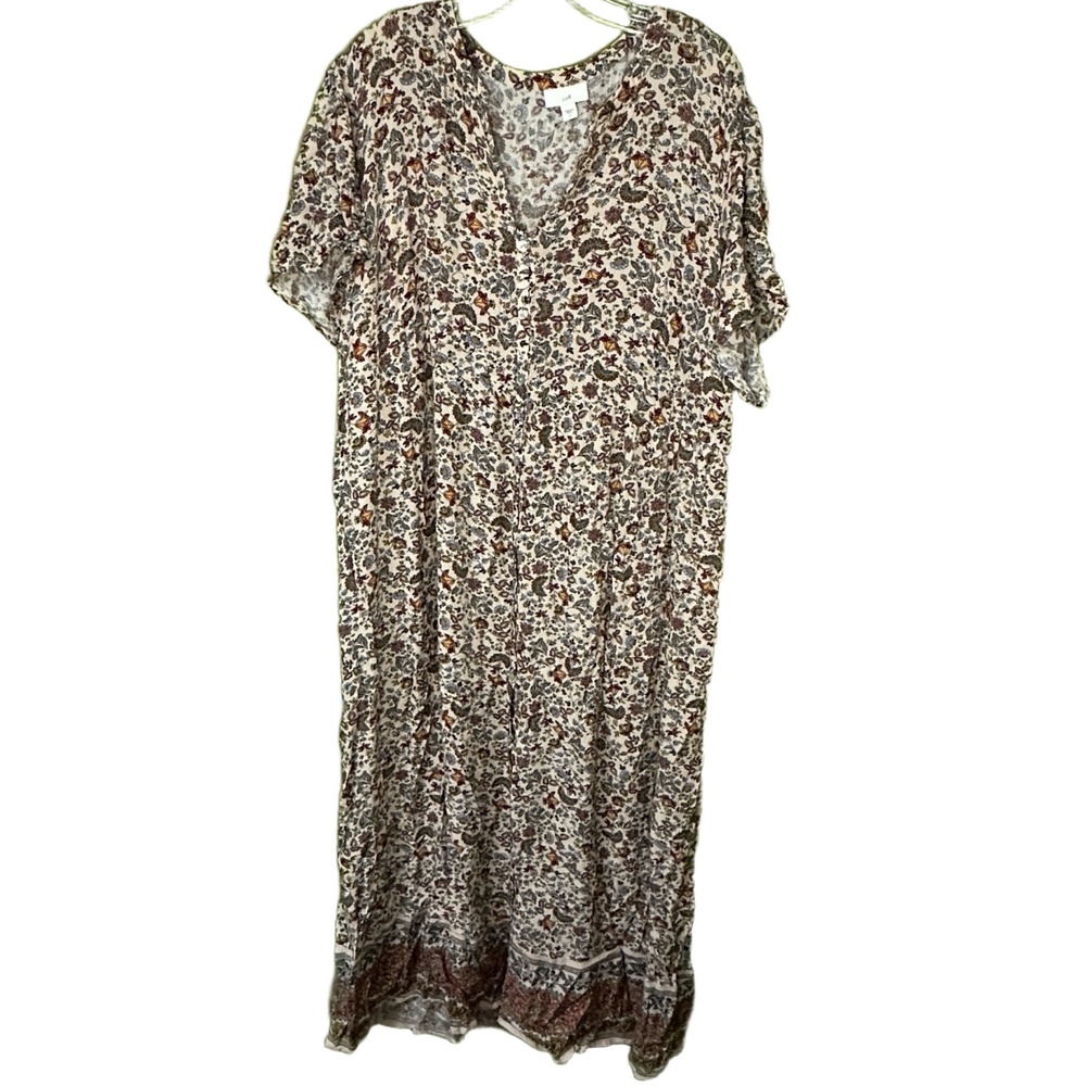 J‎ Jill Maxi Dress Sz XL Buttons Pink Floral Prairie Cottagecore Boho Pockets